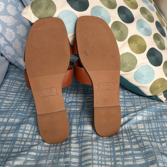 Rihero Women's Brown Square Toe Slide Faux Leather Sandals Size 8 - Picture 3 of 5